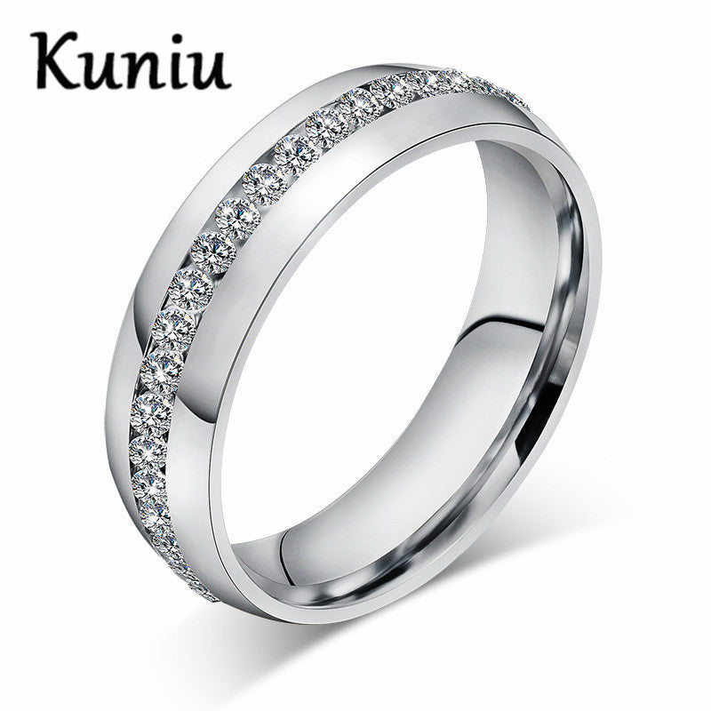 6mm wide Gold color crystal CZ ring for women/mens stainless steel wedding ring party jewelry Dropshipping