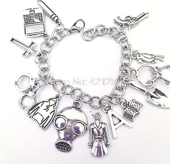 6pcs Pretty Little Liars Ultimate Charm Bracelet Pretty Little Liars Jewelry PLL Inspired Jewelry in silver adjustable
