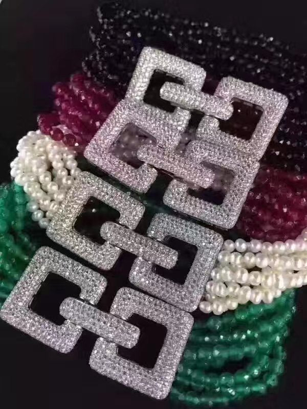 6rows green red black jade round faceted and white pearl bracelet 8inch   beads nature