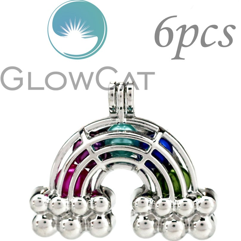 6x KK782 Silver Large Rainbow Cloud Beads Cage Jewelry Making Perfume Aromather Oyster Pearl Cage Locket Pendant