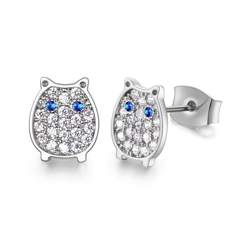 7*5.5mm AAA CZ Owl Stud Earrings For Women Vintage 925 Sterling Sliver Animal Statement Earrings Brincos Oorbellen Dropshipping