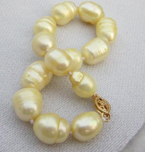 7.5-8 INCH 11-13MM NATURAL SOUTH SEA GOLDEN PEARL BRACELET 14k/20 gold