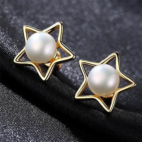 7-7.5mm Natural Pearl Silver Women Star Earrings 925 Silver Jewelry Daily Wear Factory Wholesale Gift Box Free