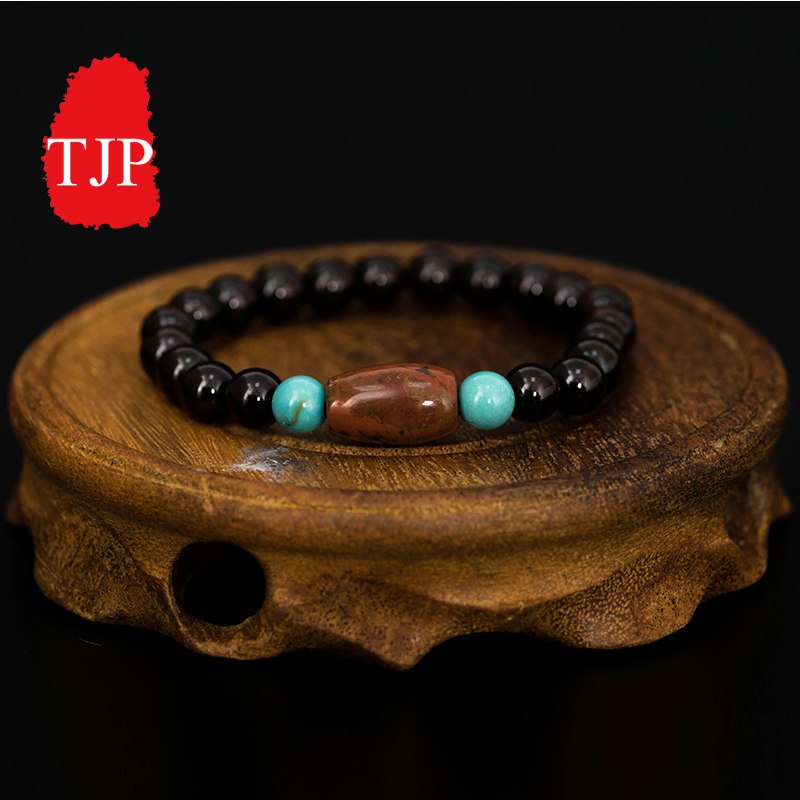 7-8 mm Natural ore turquoise inlaid vintage bracelet Jewelry gem Bracelets & Bangles