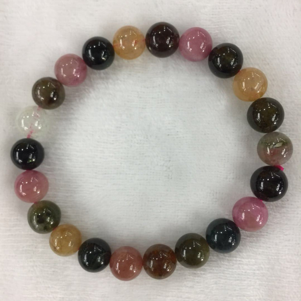 7-9MM Natural Tourmaline Stone Bracelet Beads Bracelets Multi-Color Bracelet for Men Women Jewelry Accessories, Anxiety Relief
