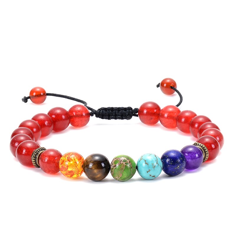 7 Chakra Bracelet Men Women 8mm Lava Rock Stones Beads Essential Oil Diffuser Bracelet Braided Rope Stone Yoga Beads Bracelet