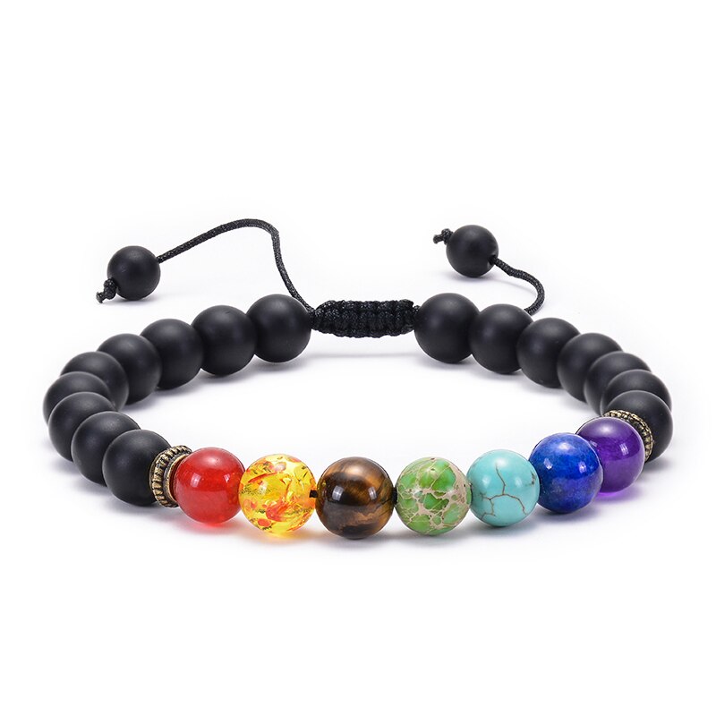 7 Chakra Bracelet Men Women 8mm Lava Rock Stones Beads Essential Oil Diffuser Bracelet Braided Rope Stone Yoga Beads Bracelet