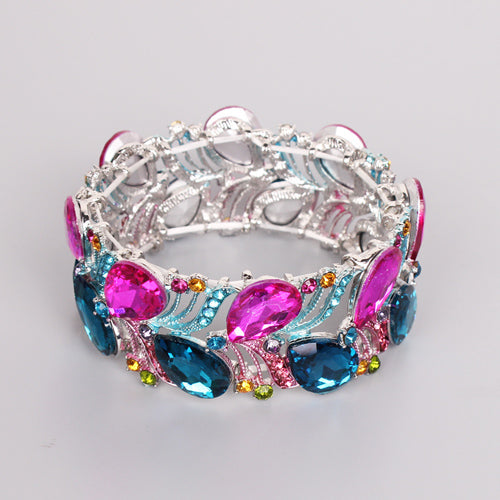 7 Colors Luxury Crystal Cuff Bangles Bracelets Big Stretch Bangle for Charm Women Girls Wife Gifts Indian Bridal Wedding Jewelry