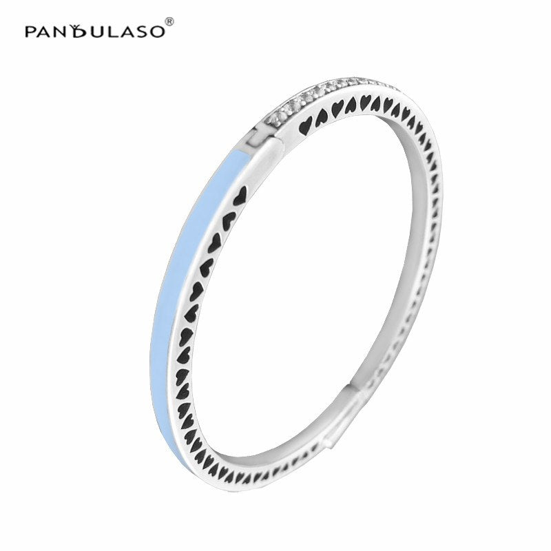 7 Colors Radiant Hearts Silver Bracelets Bangles for Women Colorful Enamel Clear CZ Crystal Bangles Fashion Silver 925 Jewelry
