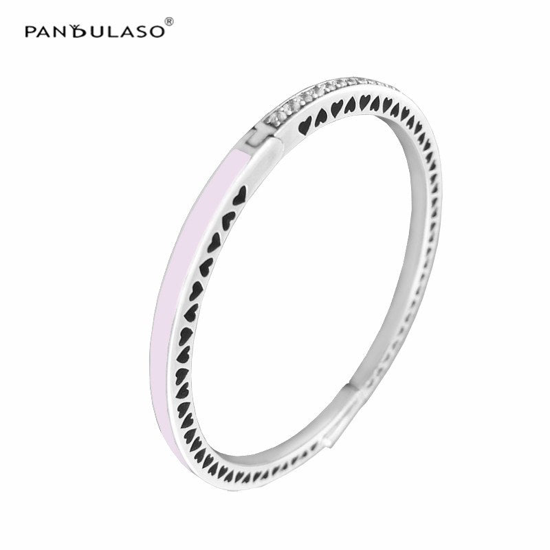 7 Colors Radiant Hearts Silver Bracelets Bangles for Women Colorful Enamel Clear CZ Crystal Bangles Fashion Silver 925 Jewelry