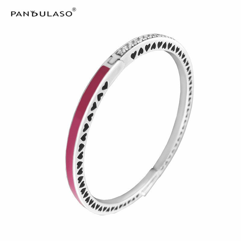 7 Colors Radiant Hearts Silver Bracelets Bangles for Women Colorful Enamel Clear CZ Crystal Bangles Fashion Silver 925 Jewelry