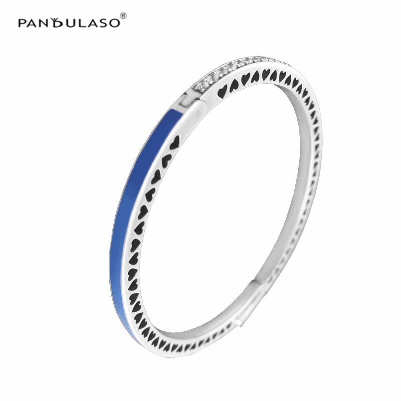 7 Colors Radiant Hearts Silver Bracelets Bangles for Women Colorful Enamel Clear CZ Crystal Bangles Fashion Silver 925 Jewelry