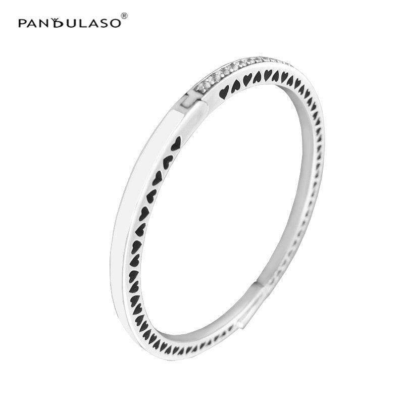 7 Colors Radiant Hearts Silver Bracelets Bangles for Women Colorful Enamel Clear CZ Crystal Bangles Fashion Silver 925 Jewelry