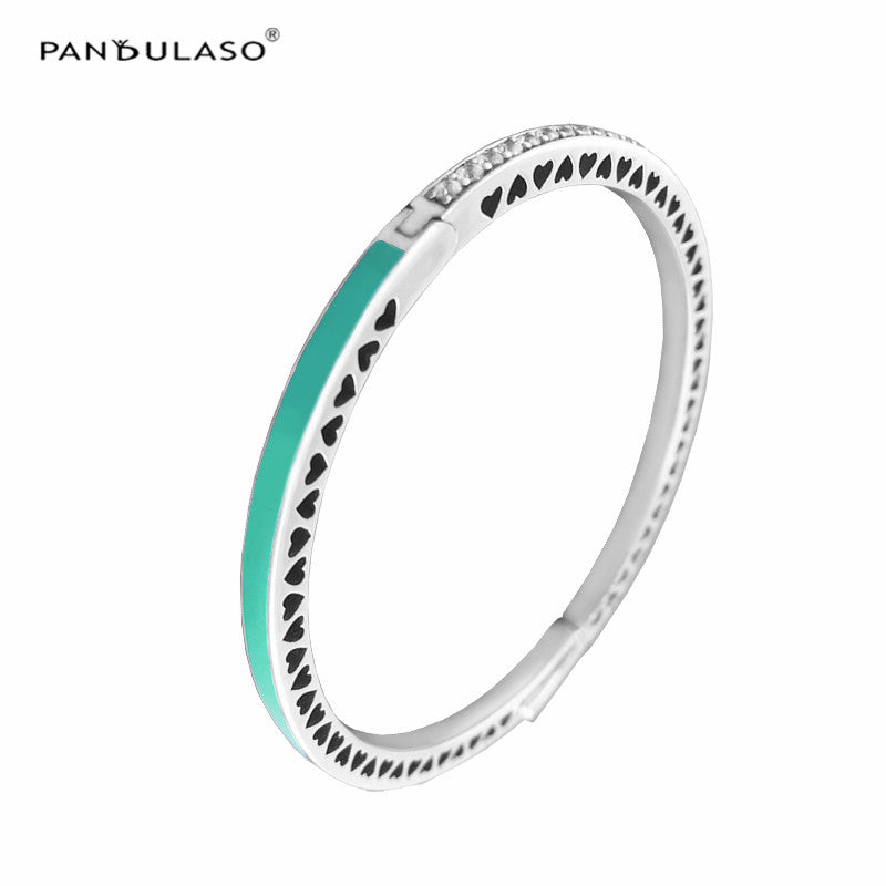 7 Colors Radiant Hearts Silver Bracelets Bangles for Women Colorful Enamel Clear CZ Crystal Bangles Fashion Silver 925 Jewelry