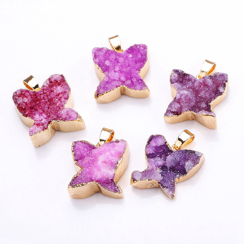 7 Colour 100% Natural Crystal Ruby Amethyst Sapphire Pendant Women Unisex Jewelry Gift Rainbow Crystals Butterfly crystal charm