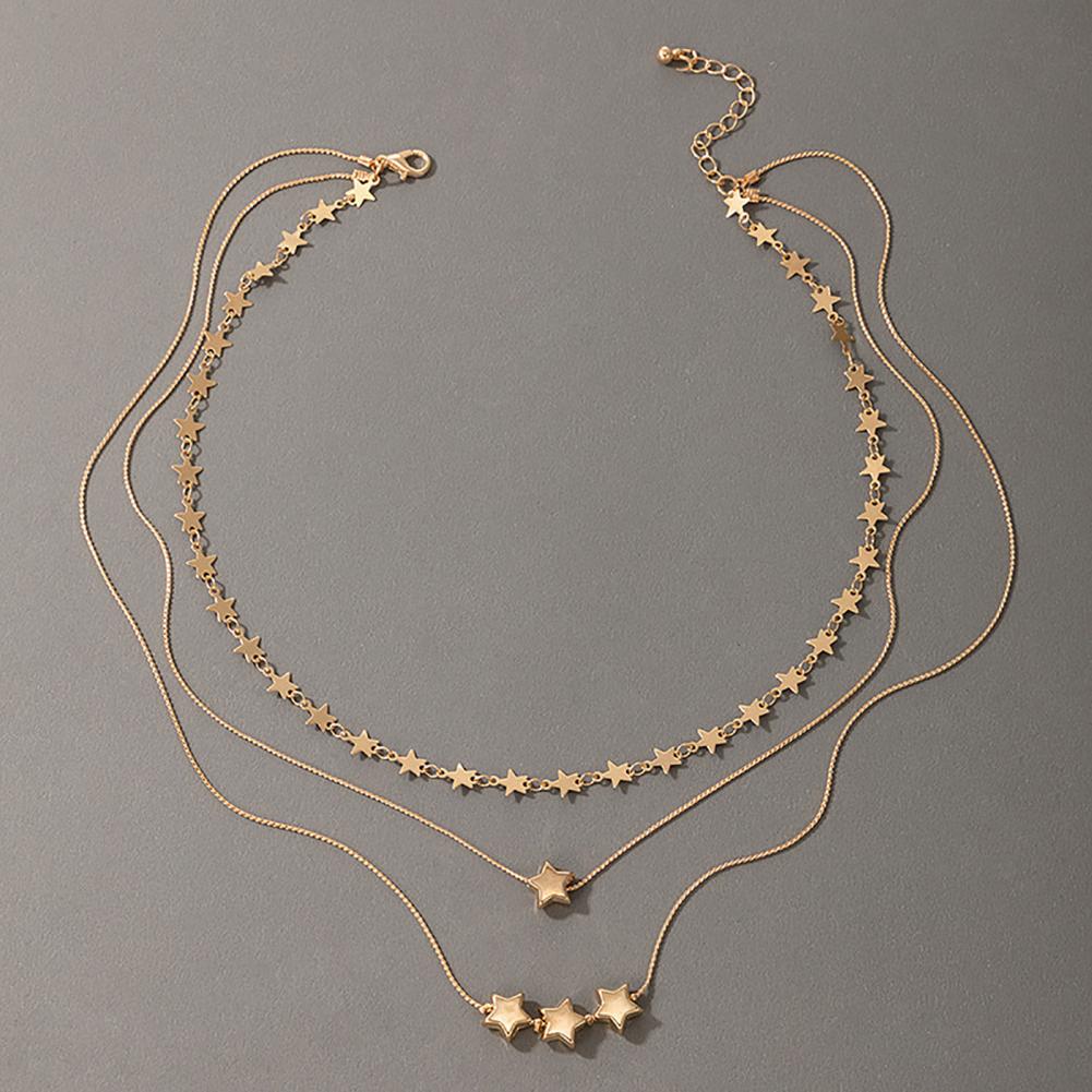 70% 2021 Choker Necklace Multilayers Solid Color Geometric Five-pointed Star Collarbone Chain for Gifts
