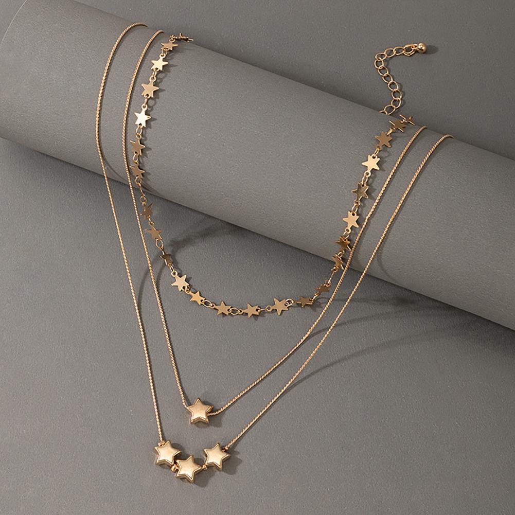 70% 2021 Choker Necklace Multilayers Solid Color Geometric Five-pointed Star Collarbone Chain for Gifts