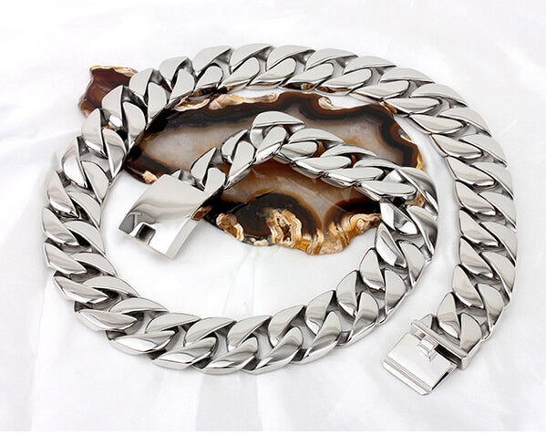 72CM length Super Heavy Thick 24mm Punk Mens Gold Silver Cuban Curb Link Flat Round 316L Titanium Stainless Steel Chain Necklace