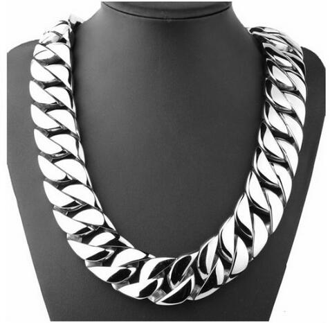 72cm * 31MM Super Heavy Thick Co Mens Flat Round Curb Cuban Chain Gold Silver Tone 316L Titanium Stainless Steel Necklace
