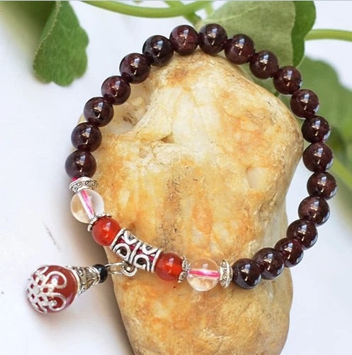 7mm Natural Garnet Gemstone Beads Bracelets Fine Garnet Beaded Elastic Line Bracelet Jewelry For Women Can Drop Shipping