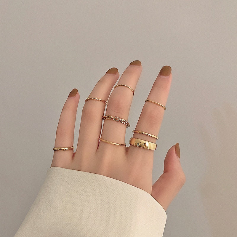 Vintage Gothic Metal Rings Set for Women Girls Geometric Retro Multi  Knuckle Joint Finger Ring Personality Snake Trendy Jewelry