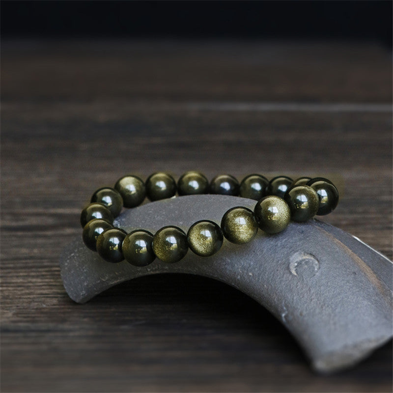 8-12MM Natural Stone Golden Obsidian Bracelet Round Aventurine Beads Bangle Men Women Crystal Quartz Jewelry Love Energy Gift