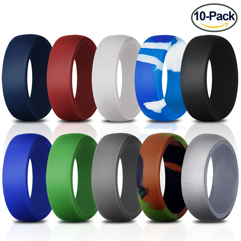 8.7MM 10 Colored Size 7-14 Camouflage Crossfit Flexible Rubber Silicone Ring Wedding Engagement Simple Rings For Men Women