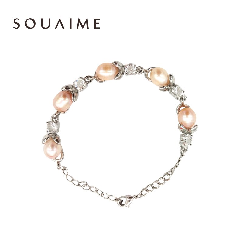 8-9mm 100% Natural Pearl Bracelet White Pink Purple 925 Silver Bracelet Women'S Boutique Gift