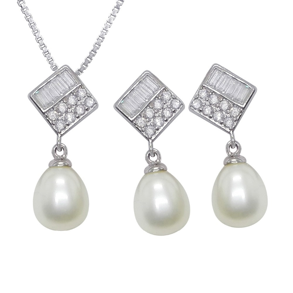 8-9mm Pearl Jewelry Sets 100% Guaranteed Real 925 Sterling Silver Jewelry Sets YH40788