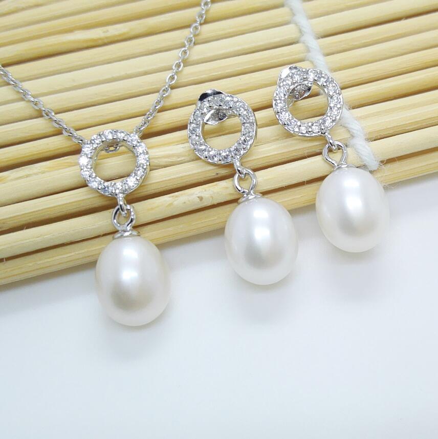 8-9mm Pearl Jewelry Sets 100% Guaranteed Solid 925 Sterling Silver Jewelry YH40787