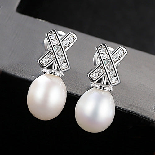8-9mm Rice Pearl S925 Sterling Silver Alphabet X Women Stud Earrings for Girls Fine Jewelry Factory Wholesale
