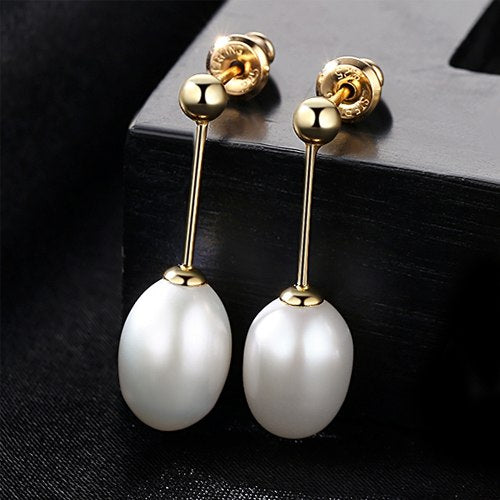 8-9mm Rice Pearl Stud Earrings Jewelry Pearl Women Earrings 3 Colors Choose Gift Simple Style