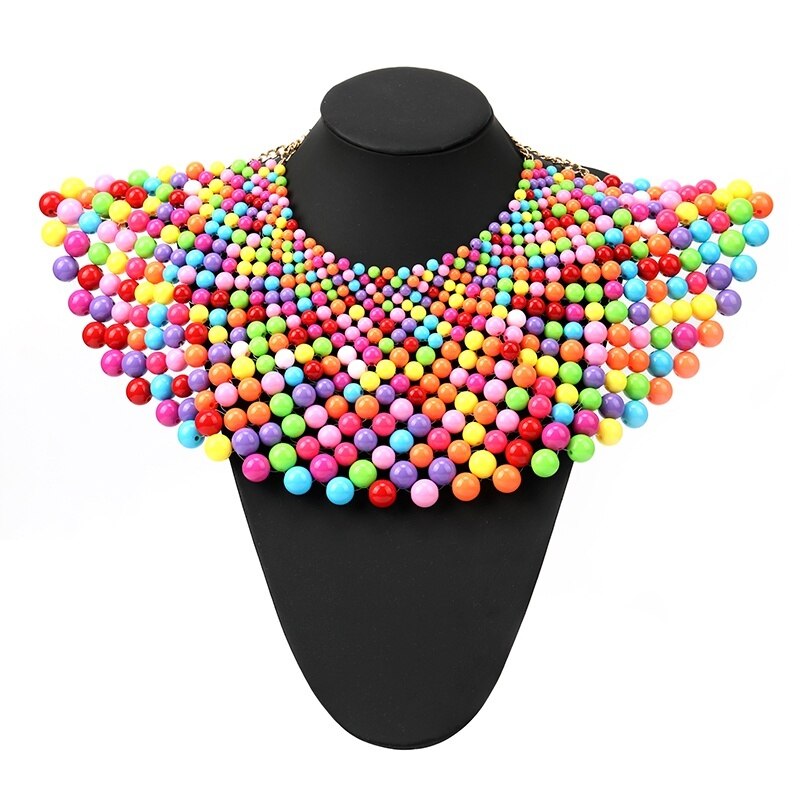 8 Colors Chunky Statement Necklace Women Punk Rock Bib Collar Choker Handmade Beaded Big Large Wide Necklace False Fake Collar