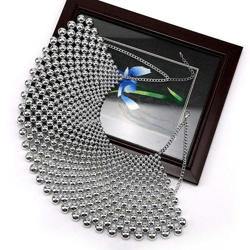 8 Colors Chunky Statement Necklace Women Punk Rock Bib Collar Choker Handmade Beaded Big Large Wide Necklace False Fake Collar