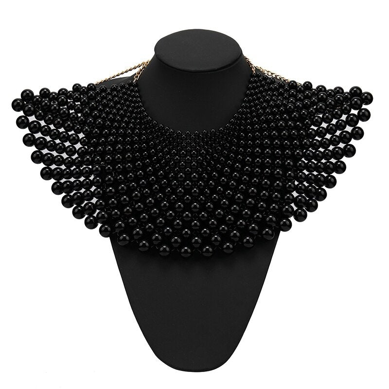 8 Colors Chunky Statement Necklace Women Punk Rock Bib Collar Choker Handmade Beaded Big Large Wide Necklace False Fake Collar