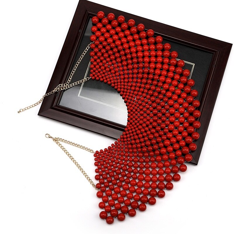 8 Colors Chunky Statement Necklace Women Punk Rock Bib Collar Choker Handmade Beaded Big Large Wide Necklace False Fake Collar