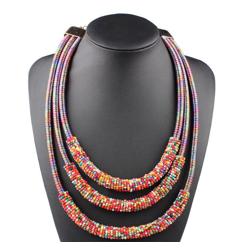 8 Colors Most Popular Women Jewelry Accessories Multi Layer Winding Chain Beads Bib Choker Statement Neccklace for Wedding Party