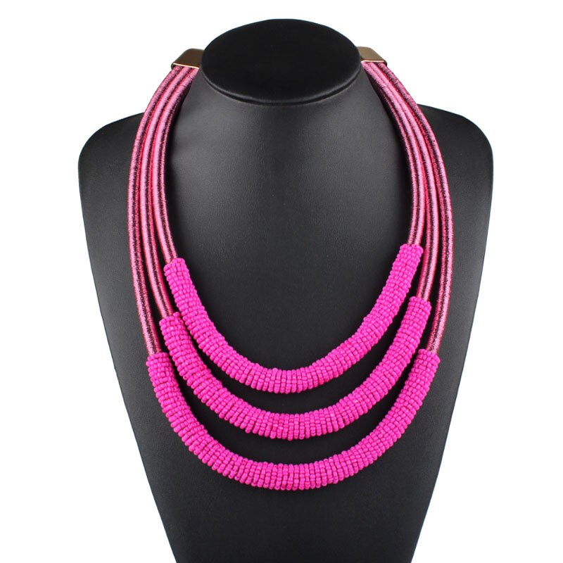 8 Colors Most Popular Women Jewelry Accessories Multi Layer Winding Chain Beads Bib Choker Statement Neccklace for Wedding Party