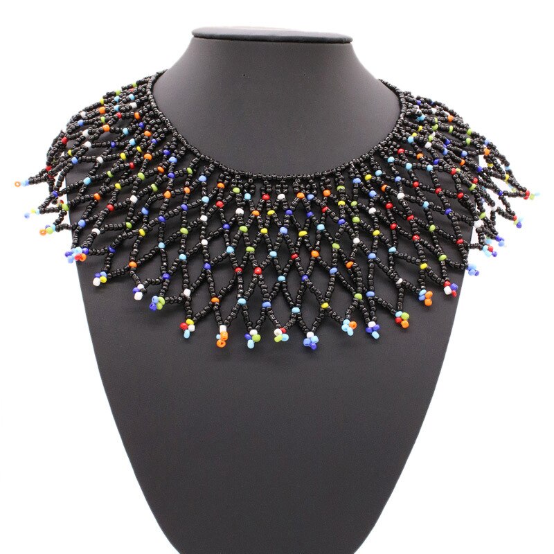 8 Colors Women Jewelry Ethnic Handmade Beads Shawl Style Statement Choker Bib Collar Neckalce for Gift Party