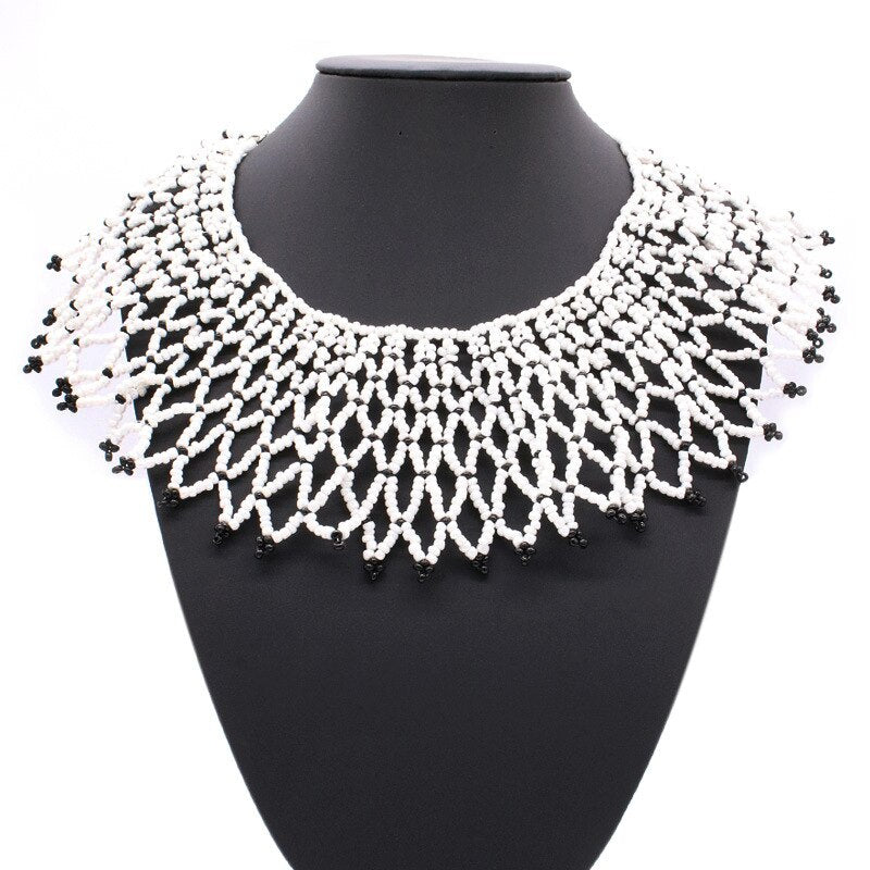 8 Colors Women Jewelry Ethnic Handmade Beads Shawl Style Statement Choker Bib Collar Neckalce for Gift Party