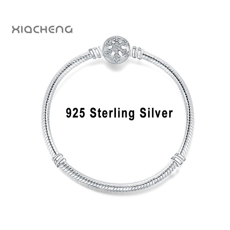 8 Style 100% 925 Sterling Silver Basic Chain Flower Snowflake Shape Clasp Bracelets Fit Charm Beads & Pendants For Women XBB019