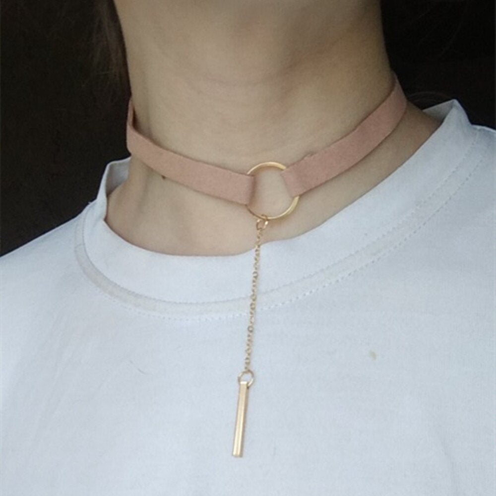 8 Style Belt Punk Leather Choker Necklace Gold Color Geometry with Round Pendant Collar Necklace for Women Girls