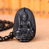 8 patron saint Natural Black Obsidian Carved Buddha Amulet Pendant Necklace Women Men Pendant Obsidian charm Jewelry 48 * 32mm