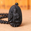 8 patron saint Natural Black Obsidian Carved Buddha Amulet Pendant Necklace Women Men Pendant Obsidian charm Jewelry 48 * 32mm