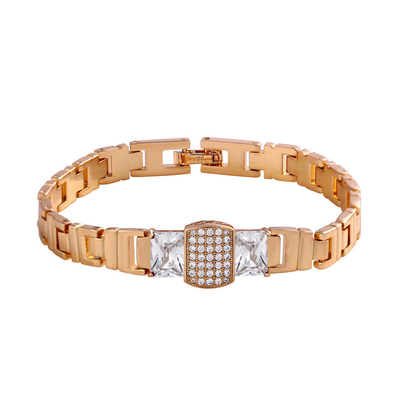 808 STORE New Fine Jewelry 18k Gold Crystal Bracelet Fashion Watch Chain Bracelet Women Wedding Party Jewelry Accessories