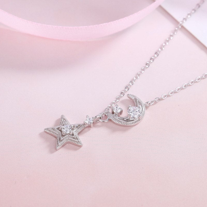 808 STORE Personality Fashion Couple Jewellery Gifts New Hot Sale Star Month Design Crystal Necklace Fine Jewelry Accessories