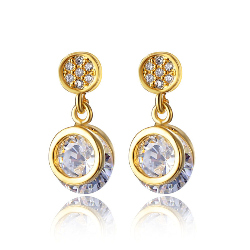 808 STORE Personality Sleek Round Shape Design Crystal Earrings Charm Women Wedding Anniversary Gift Jewellery