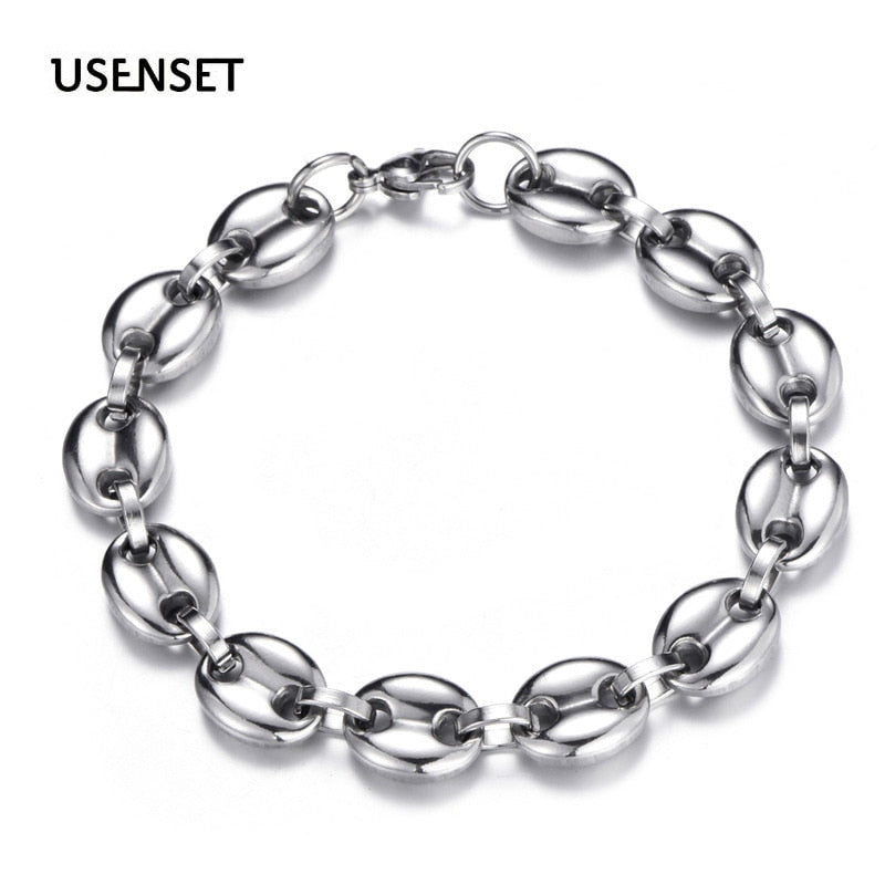 8MM 11MM 13MM Coffee bean Chain Charm Jewelry Men's Bracelet  Stainless Steel Chain Bangle Jewelry M03