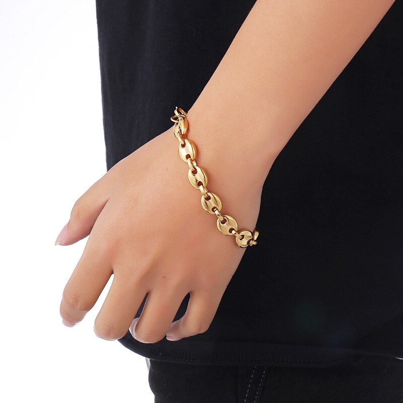 8MM 11MM 13MM Coffee bean Chain Charm Jewelry Men's Bracelet  Stainless Steel Chain Bangle Jewelry M03