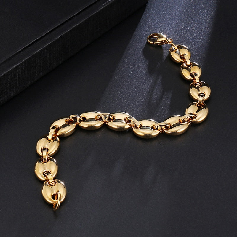 8MM 11MM 13MM Coffee bean Chain Charm Jewelry Men's Bracelet  Stainless Steel Chain Bangle Jewelry M03